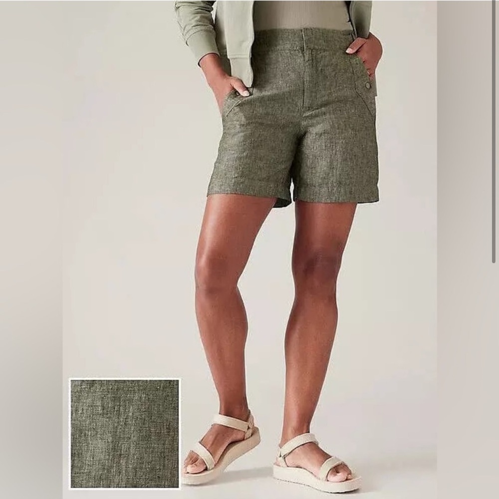 Athleta Voyager Linen Shorts - Aspen Olive - Size 6